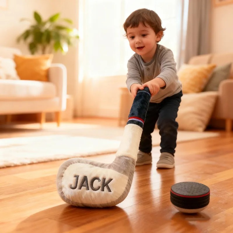 Custom Ice Hockey Stick Pillow With Custom Name For Kids’ Playrooms And Bedrooms