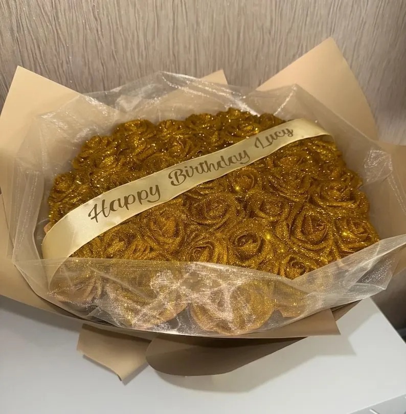 Gold Glitter Rose Bouquet-Couple Glitter Everlasting Rose Bouquet (Never Wither)