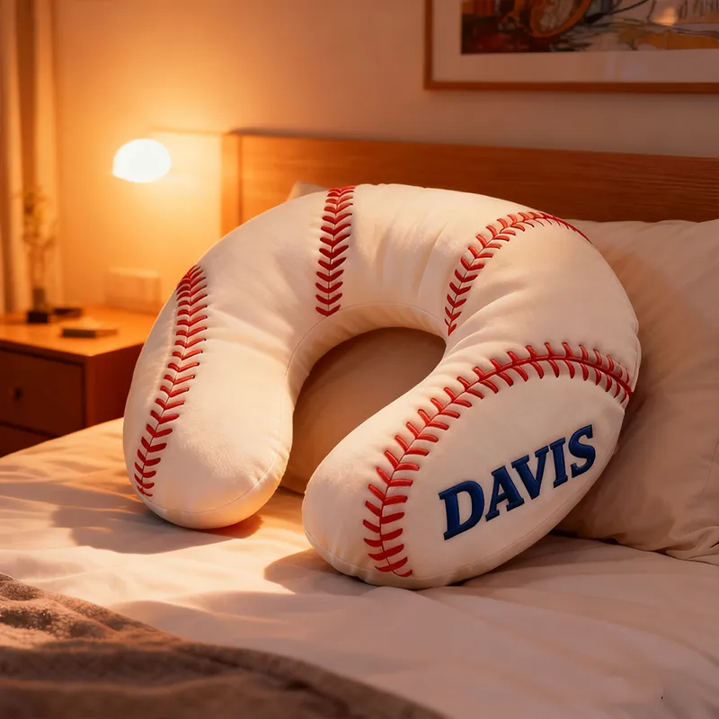 Custom Baseball U-Shaped Pillow With Custom Name Design