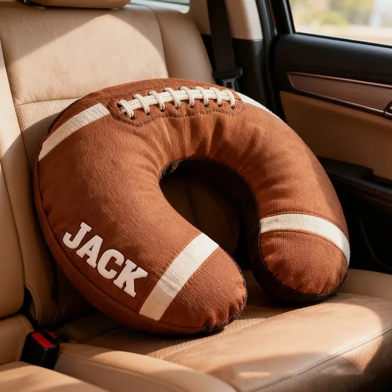 Custom Football U-Shaped Pillow With Custom Name For Sports Fans And Travelers