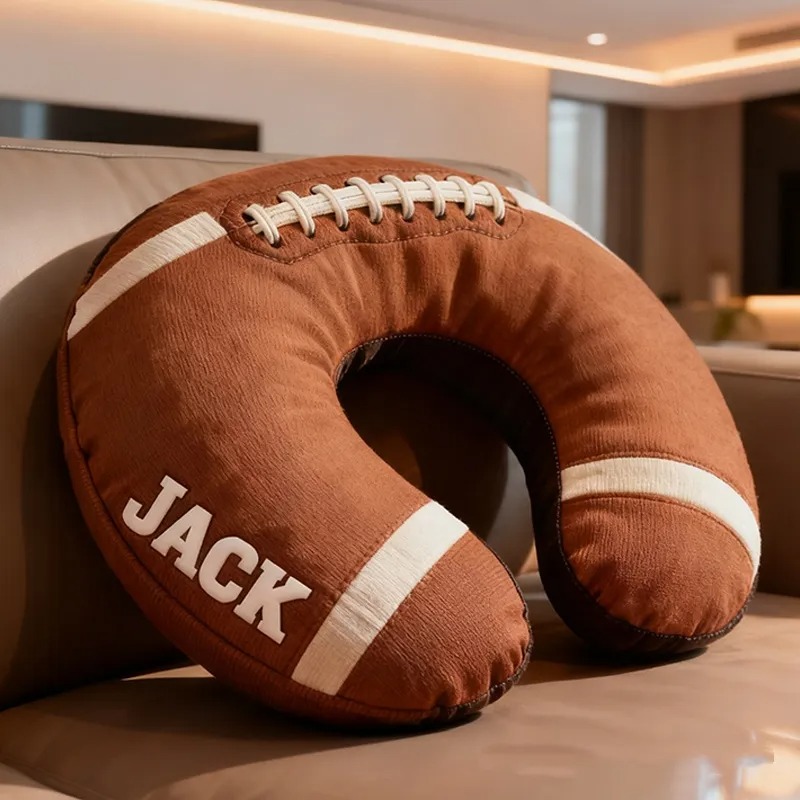 Custom Football U-Shaped Pillow With Custom Name For Sports Fans And Travelers