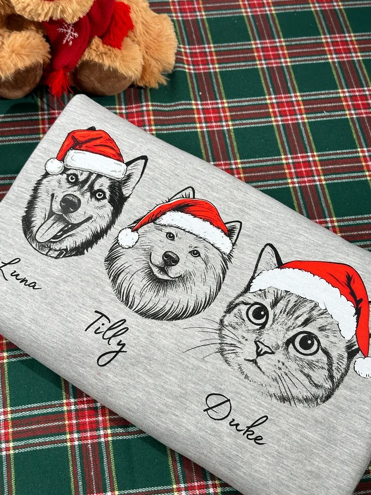 Custom Dog/Cat Santa Hat Graphic Crewneck Sweatshirt Hoodie