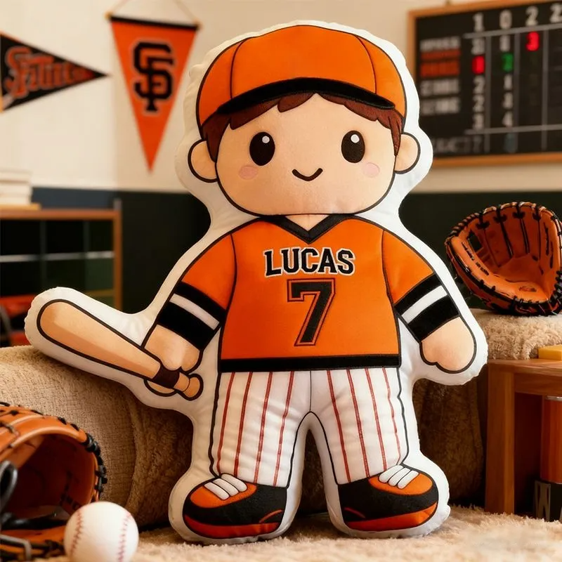 Custom Baseball Player Christmas Pillows, With Customizable Names And Jersey Numbers