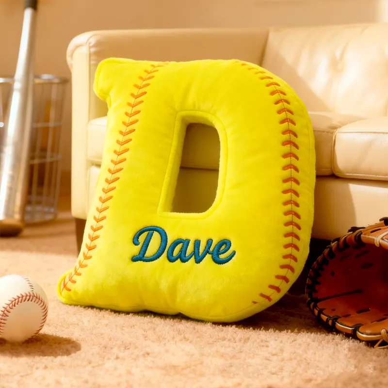 Custom Softball Themed Letter Shaped Pillow With Custom Name
