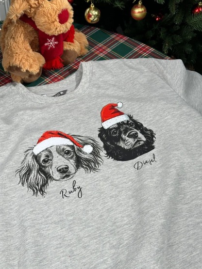 Custom Dog/Cat Santa Hat Graphic Crewneck Sweatshirt Hoodie