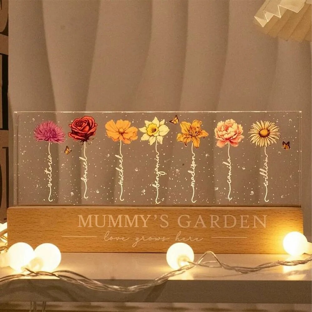Custom Acrylic Birthday Flower Night Light Warm Gift For Mother's Day