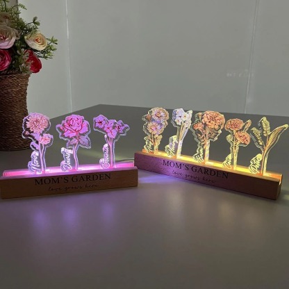 Custom Birth Flower 3D Crystal Acrylic LED Light With Children's Names