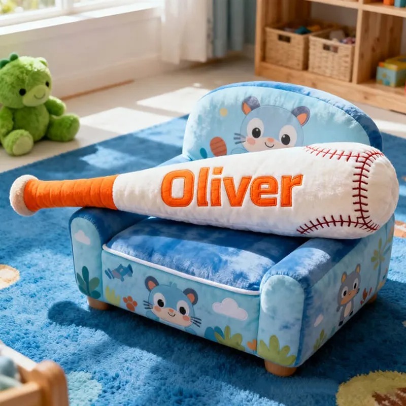 Custom Christmas Pillow In The Shape Of A Baseball Bat For Children Customizable With Your Name