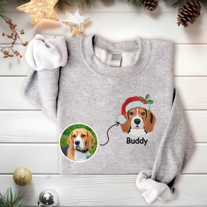 Custom Christmas Pet Portrait Embroidered Sweatshirt