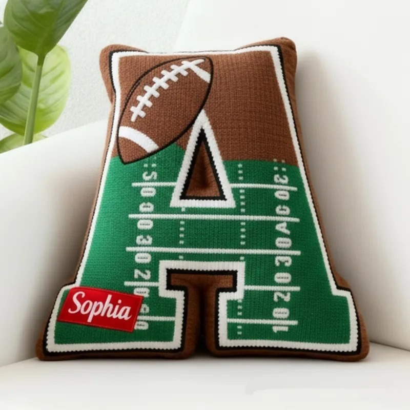 Custom Football Field Initial Pillow With Custom Name For Kids And Sports Fans