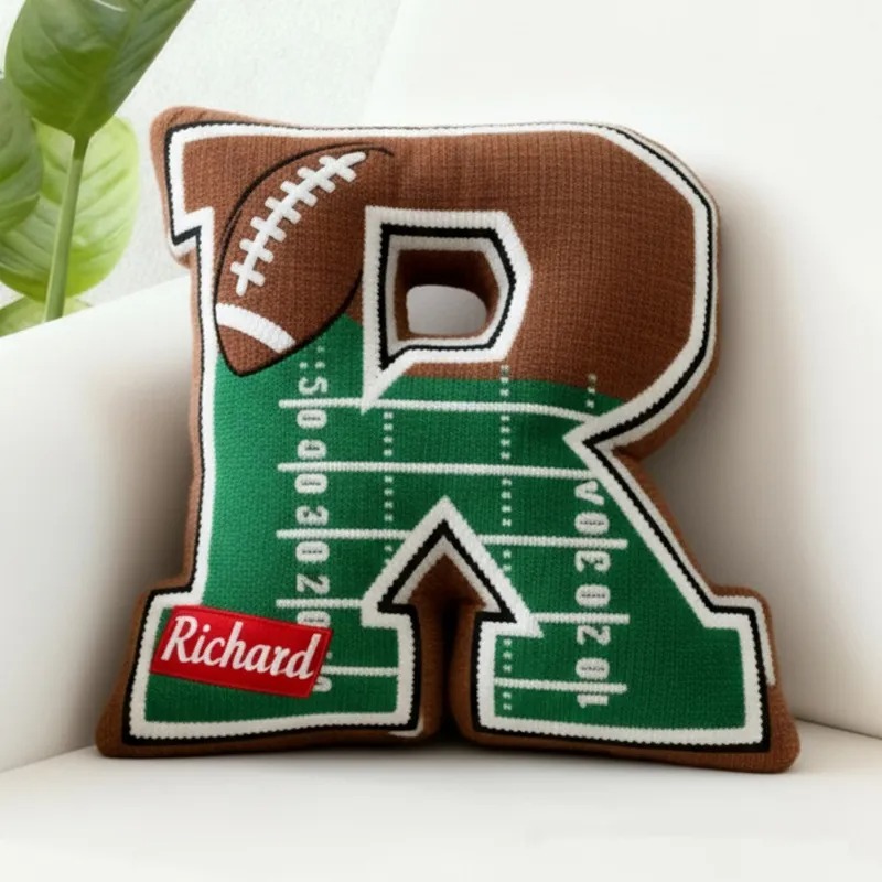 Custom Football Field Initial Pillow With Custom Name For Kids And Sports Fans