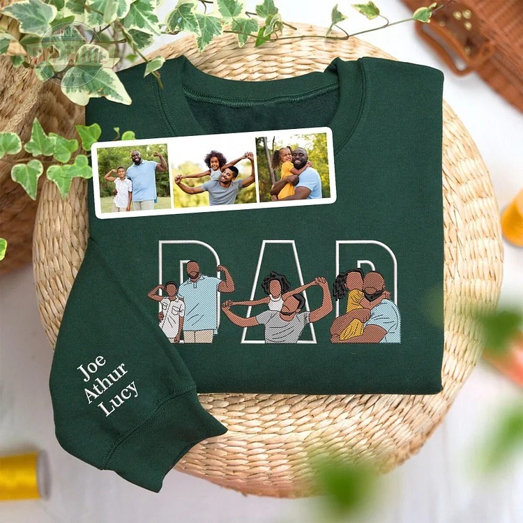 Custom Photo Portrait Embroidery Sweatshirt/T-shirt, Gift For Dad/Mom/Family