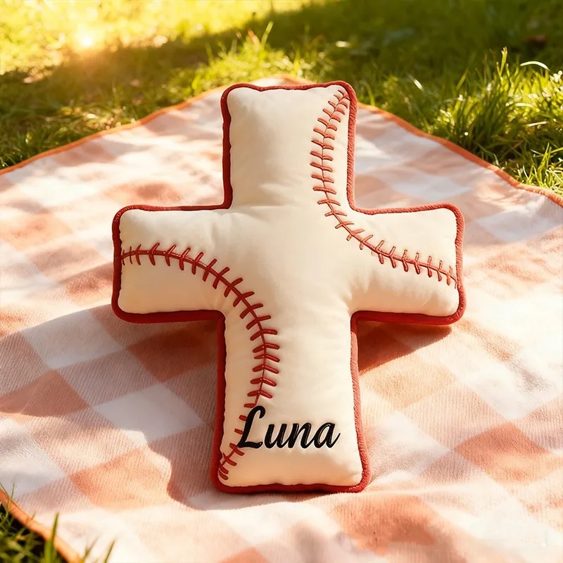 Custom 3d Printed Baseball Cross Pillow, A Religious Gift For Baseball Enthusiasts