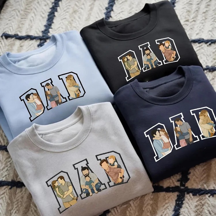 Custom Photo Portrait Embroidery Sweatshirt/T-shirt, Gift For Dad/Mom/Family