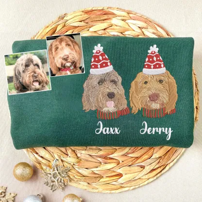 Custom Pet Photo Christmas Decorations Full-Color Embroidery Sweatshirt, Hoodie, T-Shirt-forlovever