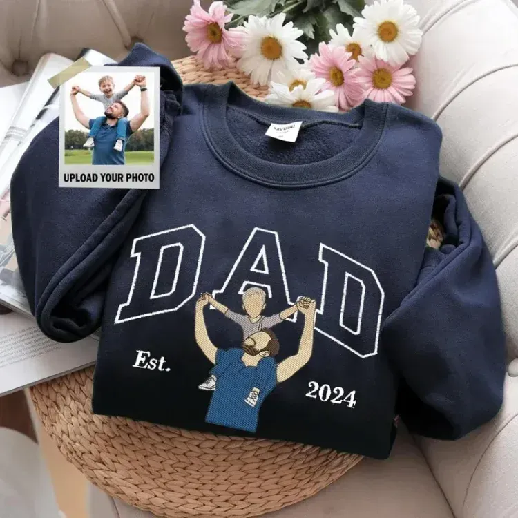 Custom Embroidered Dad Sweatshirt with Photo,Gift for Dad from Mom