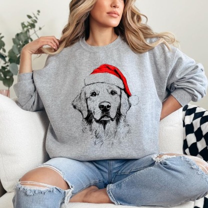 Custom Dog/Cat Santa Hat Graphic Crewneck Sweatshirt Hoodie