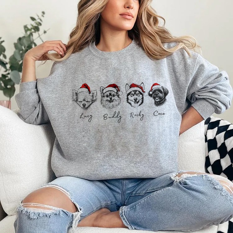 Custom Dog/Cat Santa Hat Graphic Crewneck Sweatshirt Hoodie