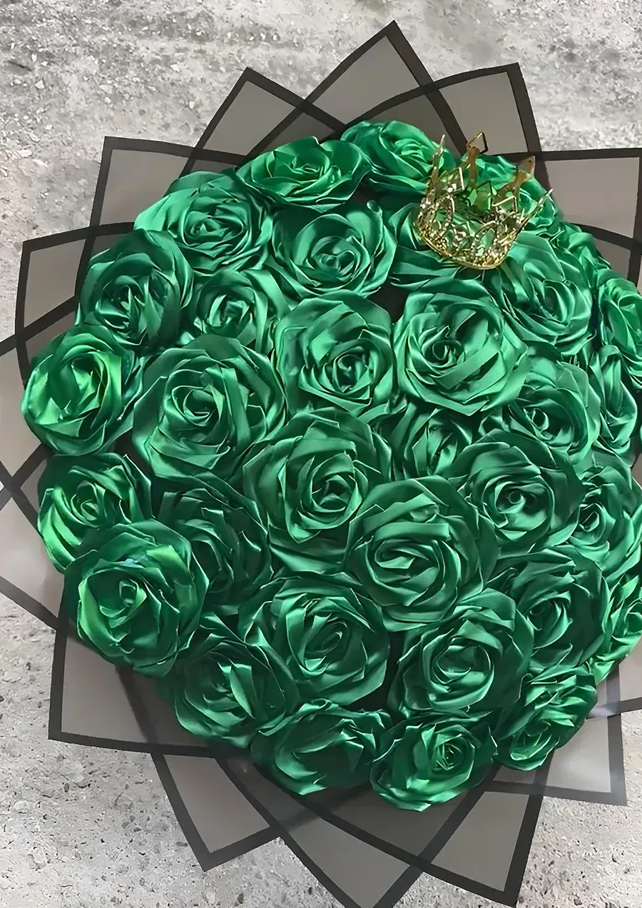 Green Eternal Roses - HandMade From Satin Ribbon(Never Wither)