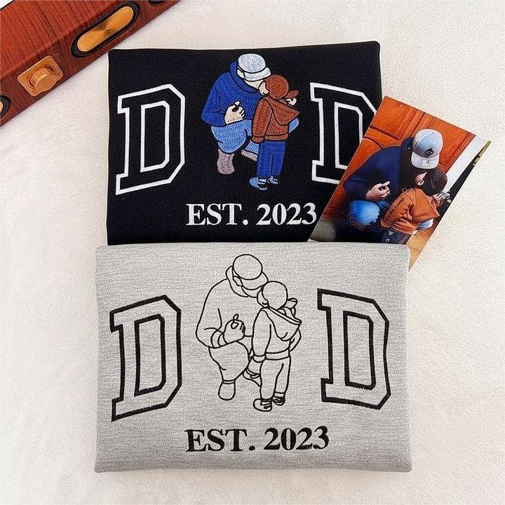 Custom Photo Embroidered Sweatshirt & T-Shirt for DAD PAPA