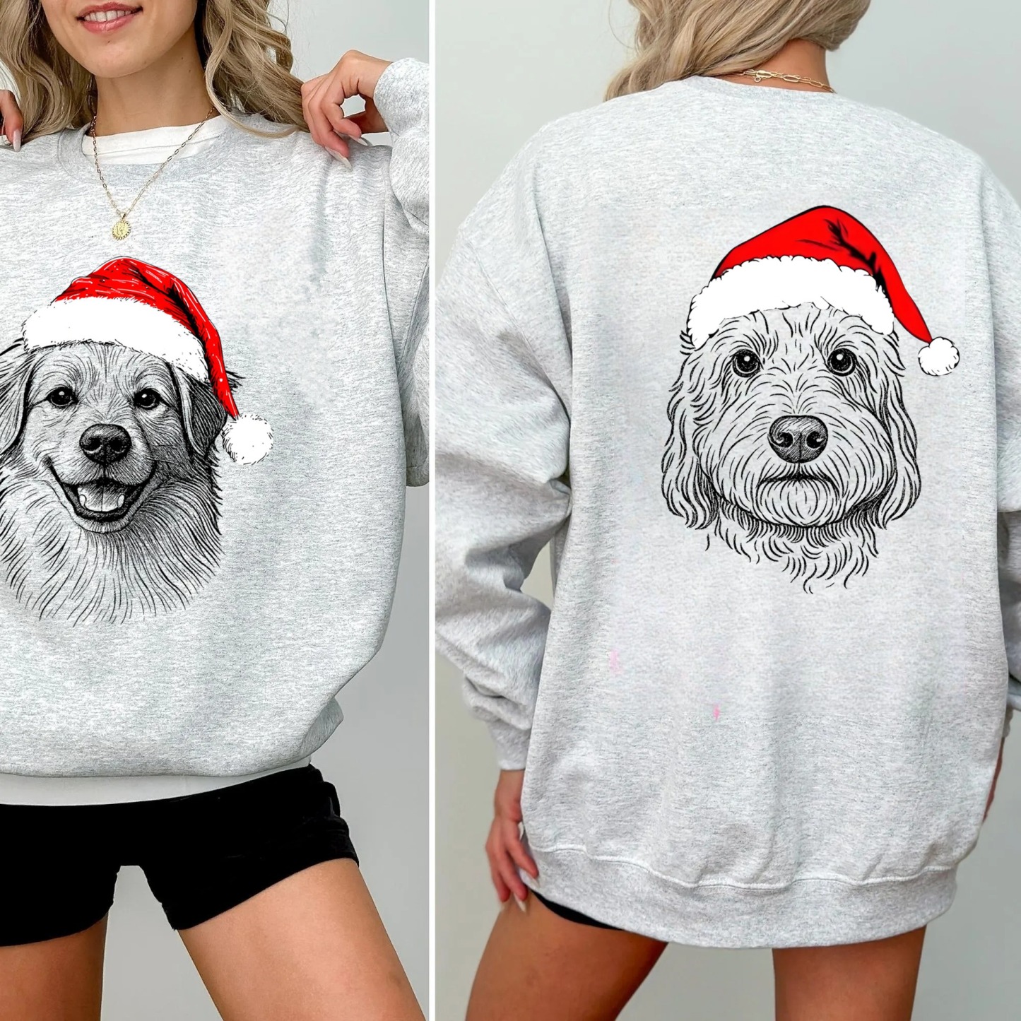 Custom Dog/Cat Santa Hat Graphic Crewneck Sweatshirt Hoodie