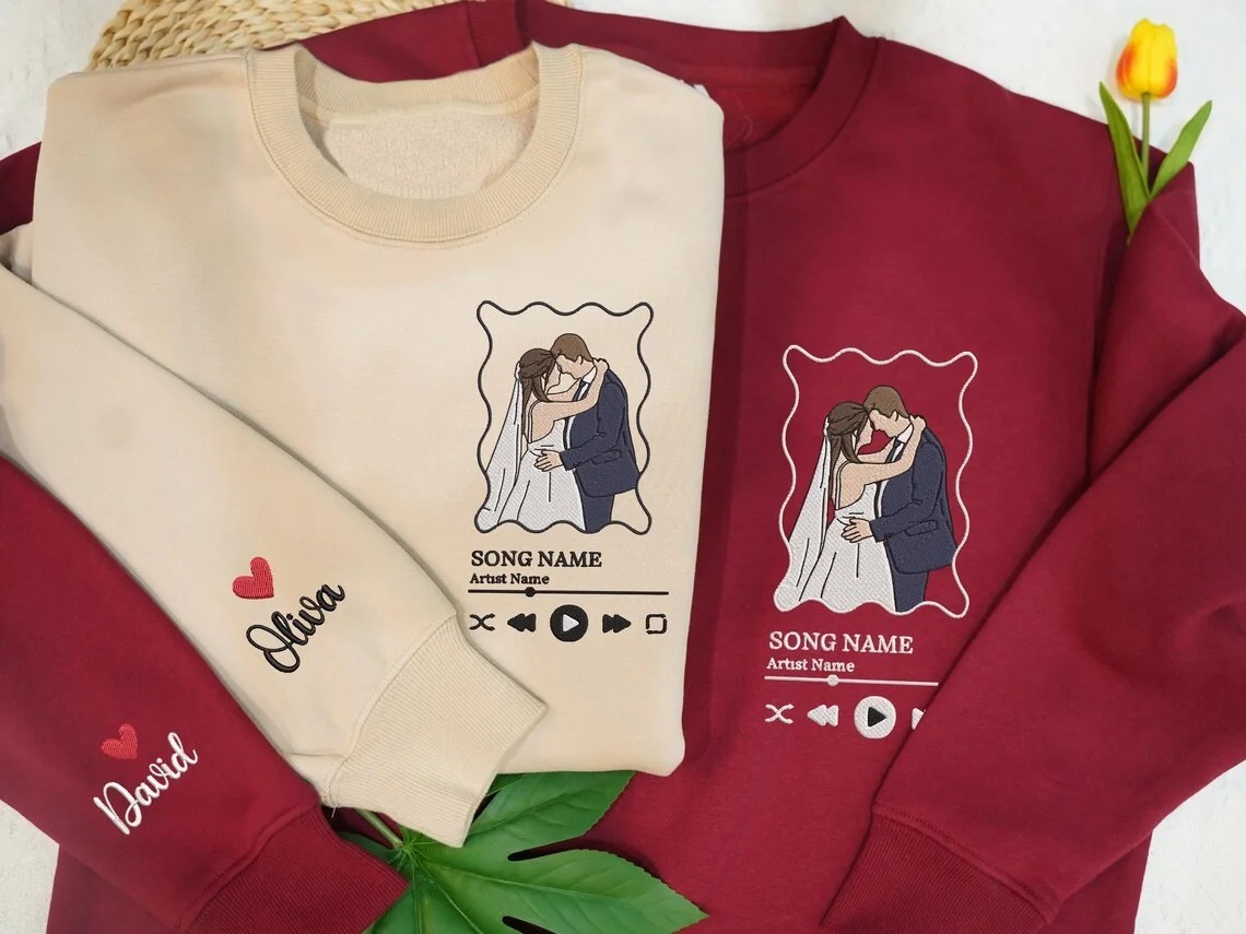 Forlovever Custom Couple Music Wavy Frame Embroidered Sweatshirt