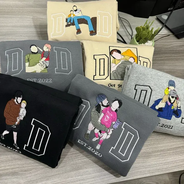 Custom Photo Embroidered Sweatshirt & T-Shirt for DAD PAPA