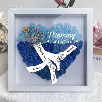 We Love You Mummy Hand Holding - Personalized Flower Shadow Box