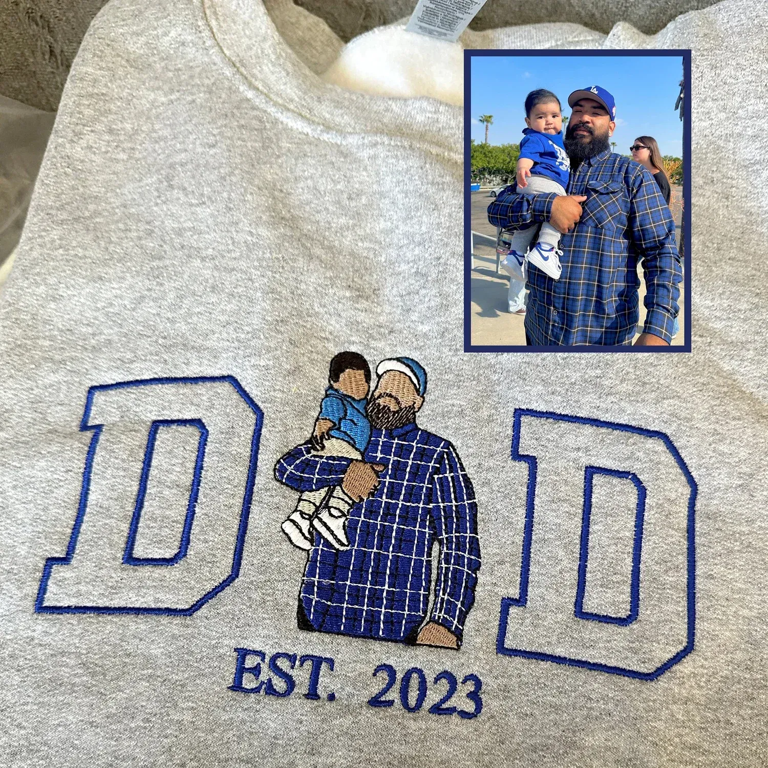 Custom Photo Embroidered Sweatshirt & T-Shirt for DAD PAPA