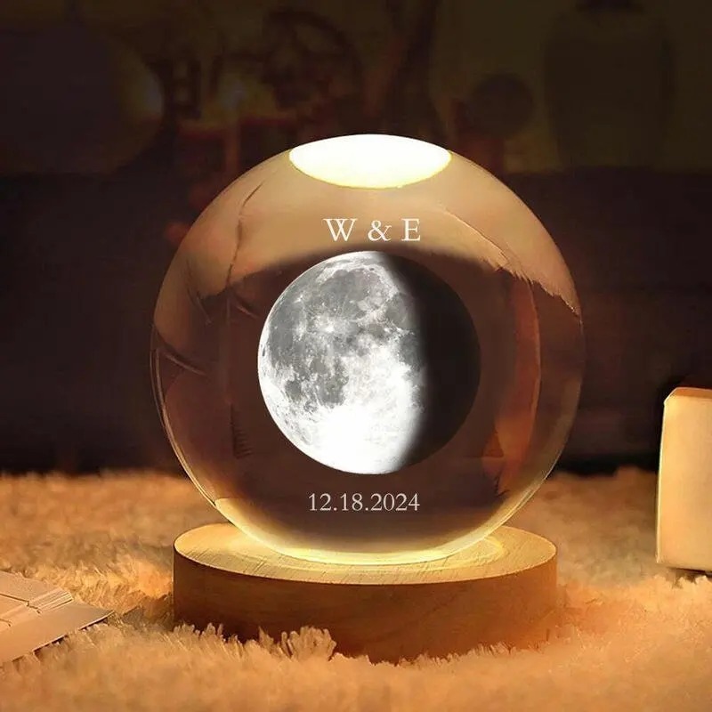Custom Moon Phase 3D Spherical Crystal Ball Lamp