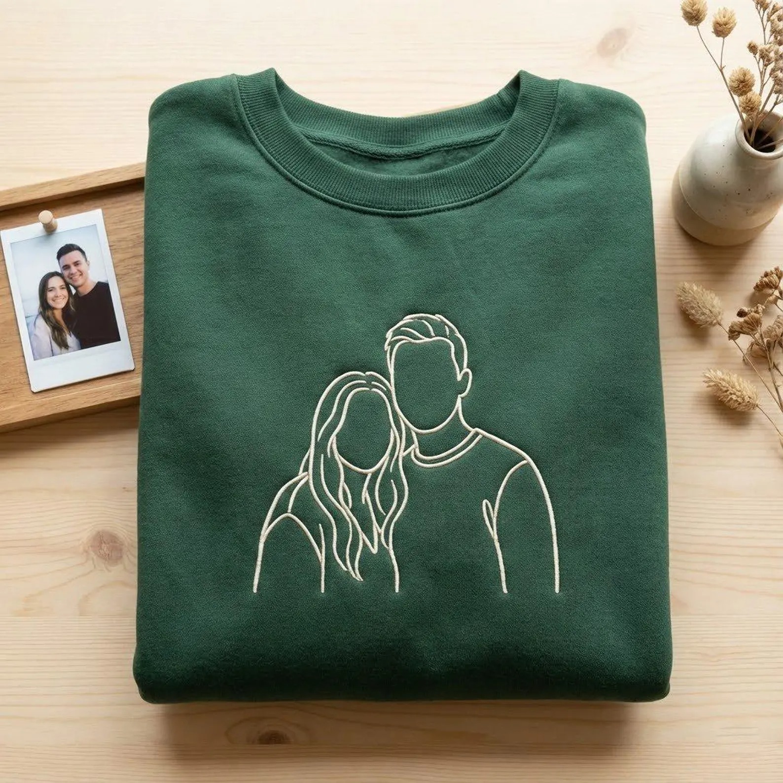 Forlovever Custom Couple Photo Outline Center Embroidered T-Shirt Sweatshirt Hoodie