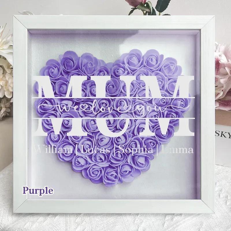 Mum/Grandma We Love You - Personalized Heart Shaped Flower Shadow Box