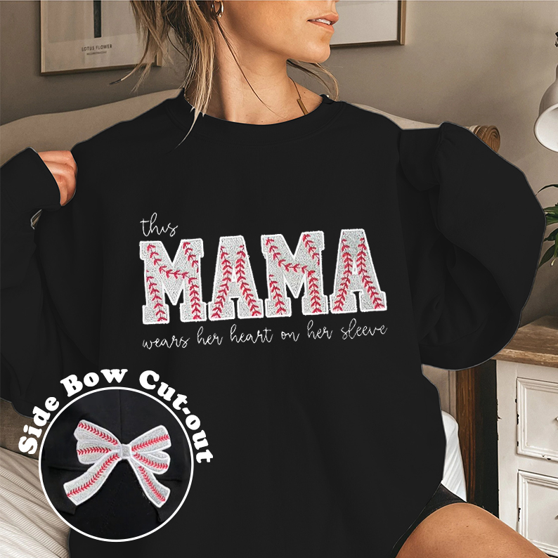 Baseball stitch Bow Applique Side Bow Embroidery Sweatshirt / Christmas Bow Sweatshirt / Glitter Christmas Sweatshirt