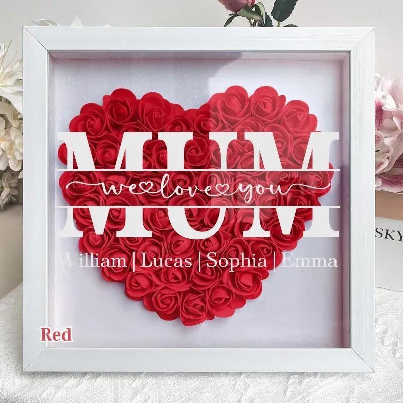 Mum/Grandma We Love You - Personalized Heart Shaped Flower Shadow Box