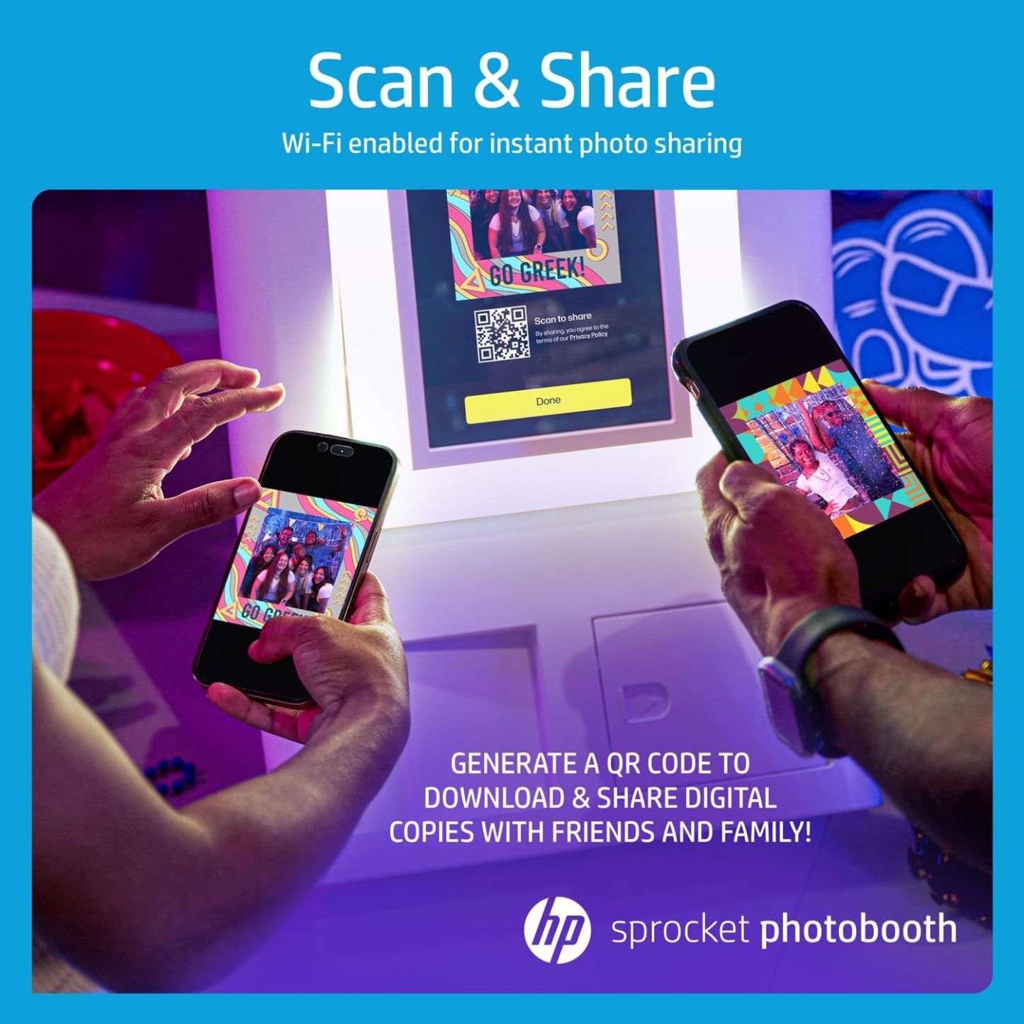 HP Sprocket Photobooth 3x4" Colour Photo Printer (White) – 250+ Frame, Zink Paper, WiFi, LED Ring Light, Touch Screen & Mobile App.