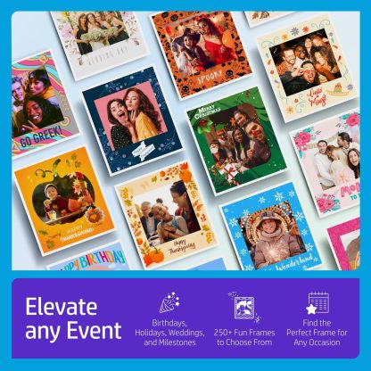 HP Sprocket Photobooth 3x4" Colour Photo Printer (White) – 250+ Frame, Zink Paper, WiFi, LED Ring Light, Touch Screen & Mobile App.