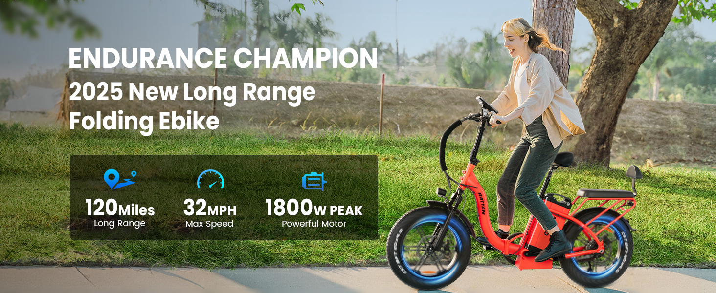 1800W(Peak) Electric Bike, 40.5Ah 1944WH Battery, 120Miles Range,Folding Electric Bike
