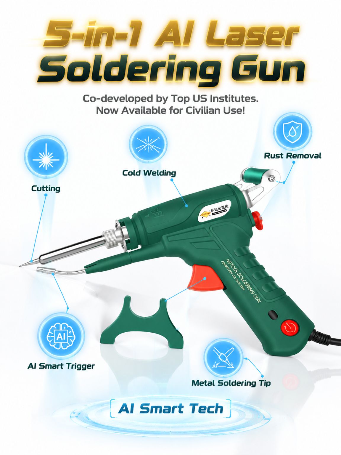 Portable 5-in-1 AI Laser Welding Gun: 3s Cutting, 5s Repair, 10s Rust Removal！
