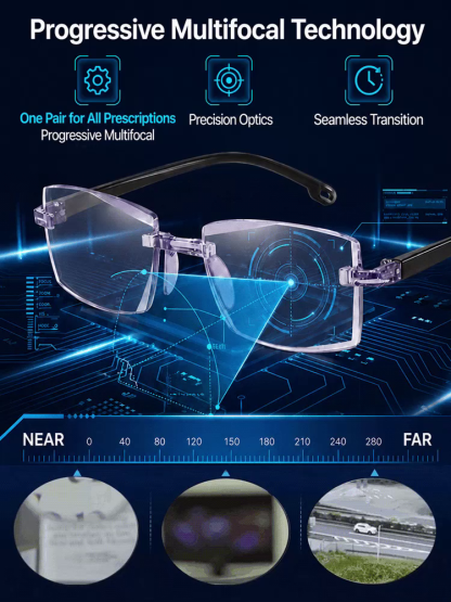 0.01s Auto-Focus, No Eye Exam Needed, 1 Pair of Glasses for Far & Near Use!