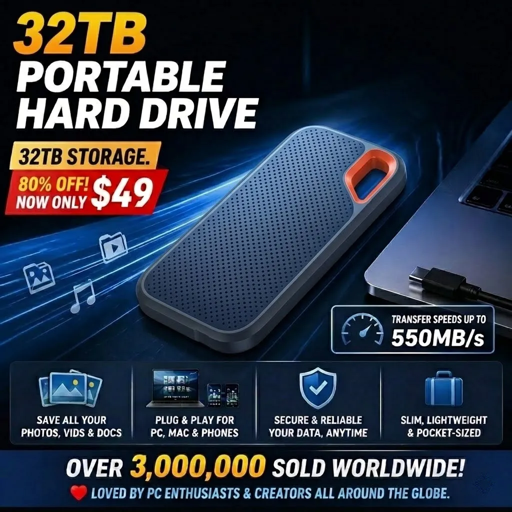 【32TB large capacity】Ultra Thin Portable Hard Drive From Japan, Trusted by PC Enthusiasts Worldwide!