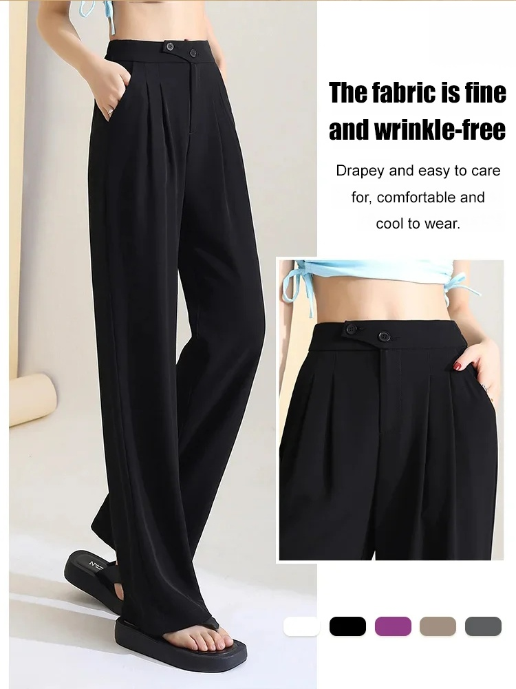 Slim and versatile high waisted wide leg pants