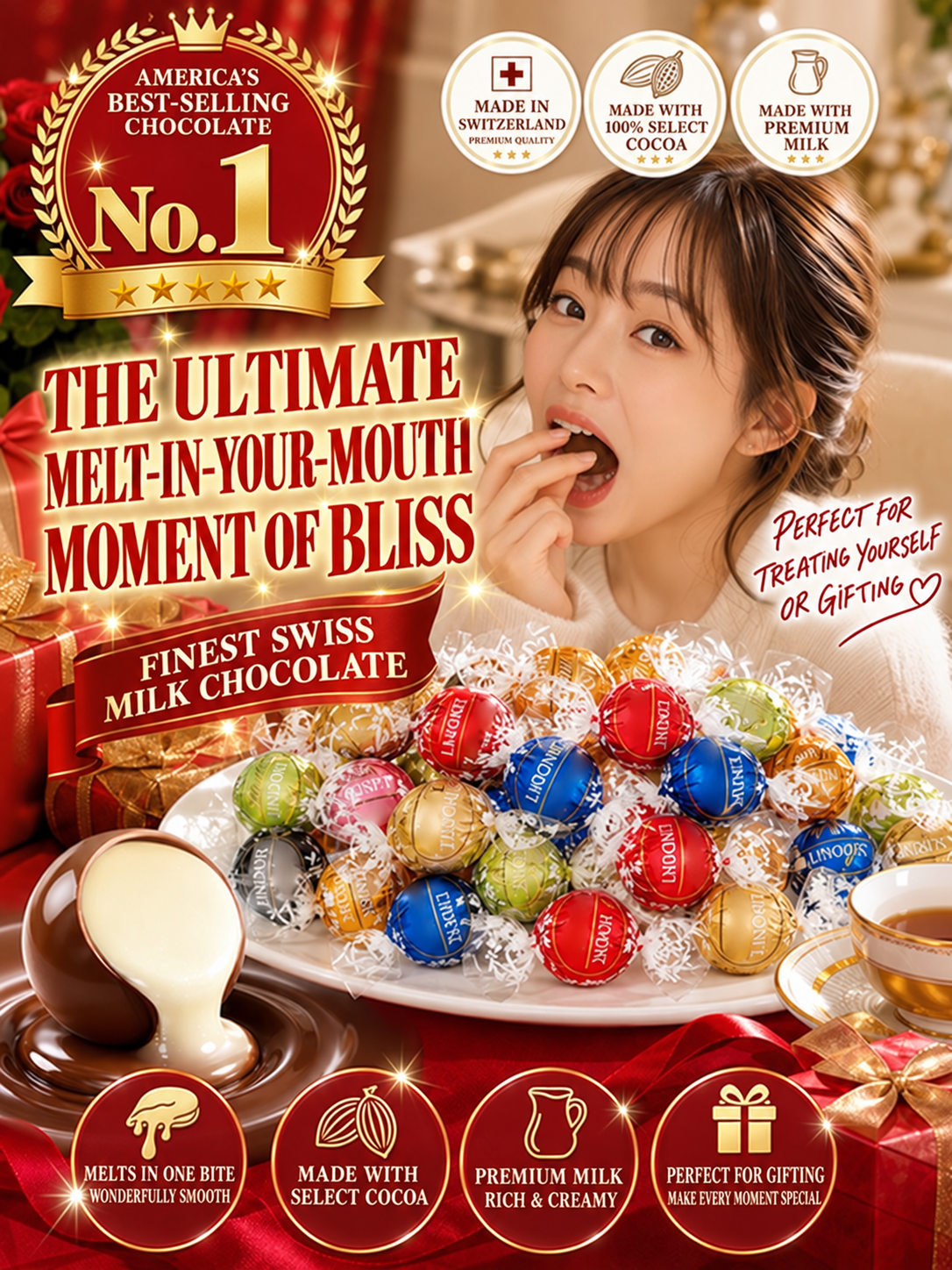 Premium Swiss silky milk chocolate with a soft center