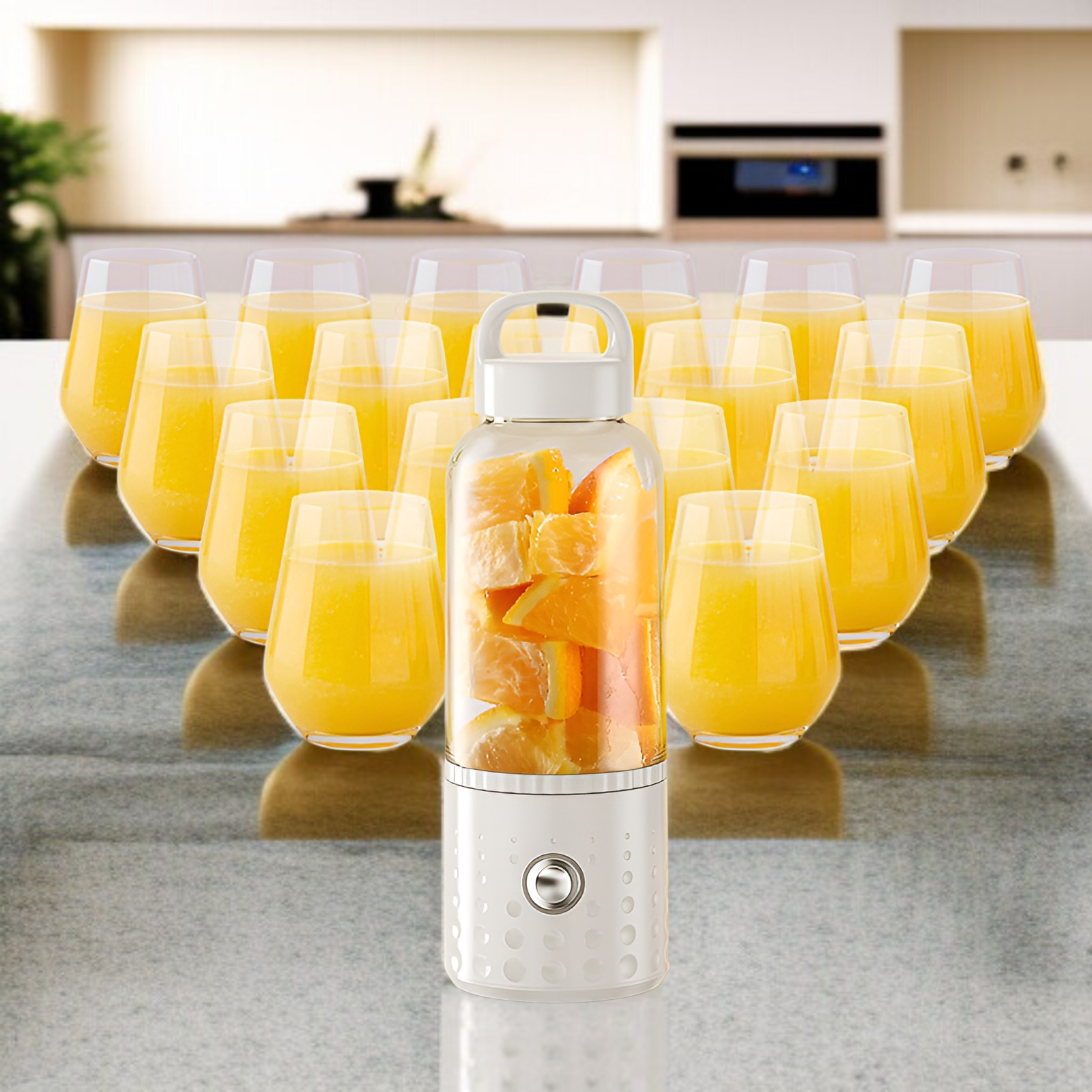 USB rechargeable mini fruit juicer in modern kitchen