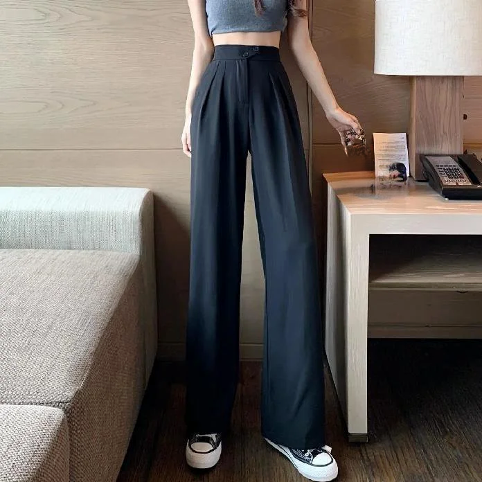 Slim and versatile high waisted wide leg pants