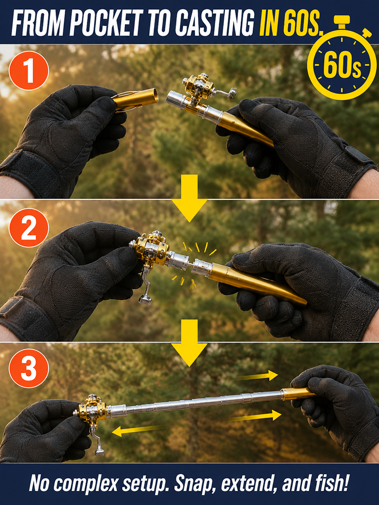 Portable pen fishing rod