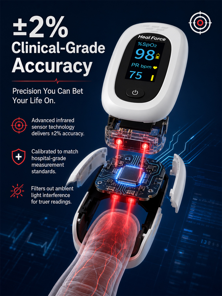 Home-use device for measuring heart rate, pulse rate and blood oxygen level