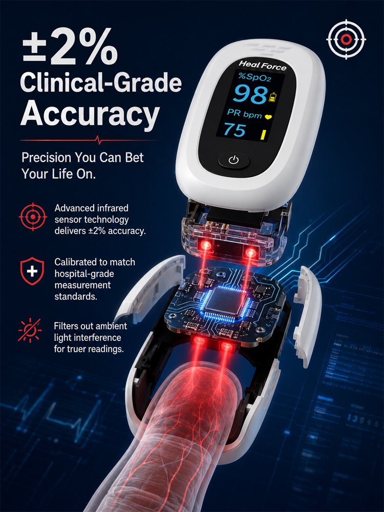 Home-use device for measuring heart rate, pulse rate and blood oxygen level