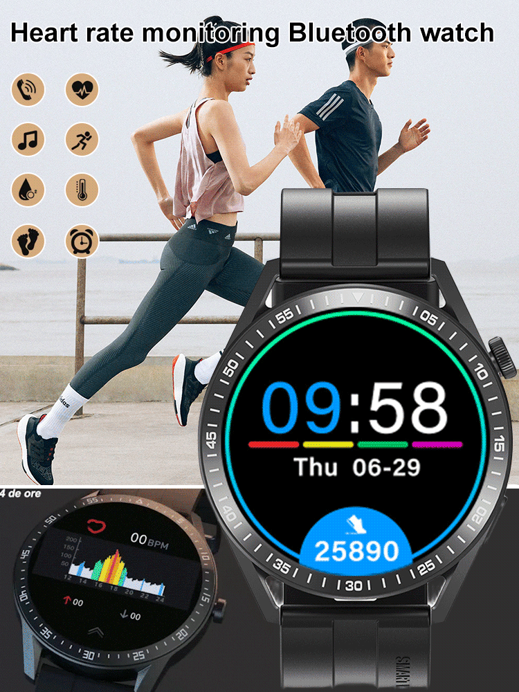 Monitoring heart rate/blood glucose Bluetooth watch
