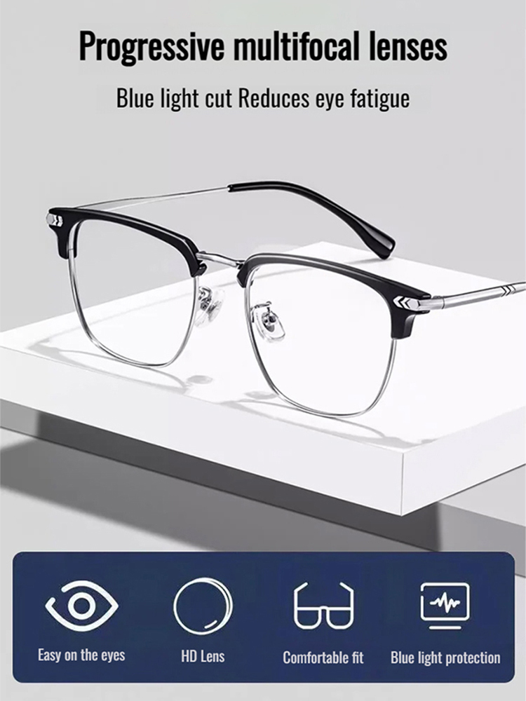 Auto-Focus Eyeglasses with Adjustable Eyebrow Frame and Blue Light Blocking for Presbyopia