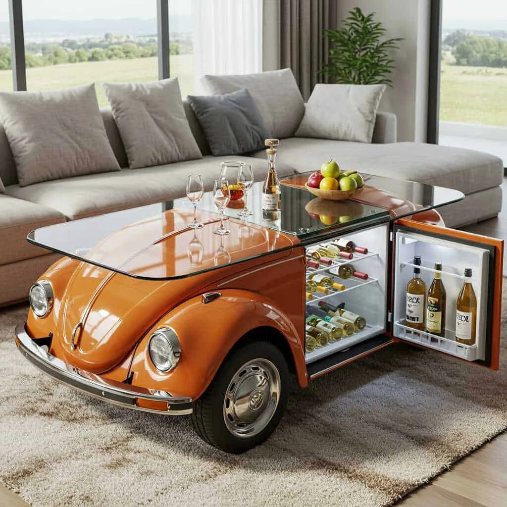 Transform Your Living Space with a VW Beetle Inspired Coffee Table with Built-in Fridge